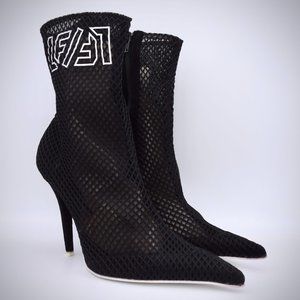 Jeffrey Campbell x LF Brand Vedette Mesh Ankle Boots 7.5 Point Toe Heel Black